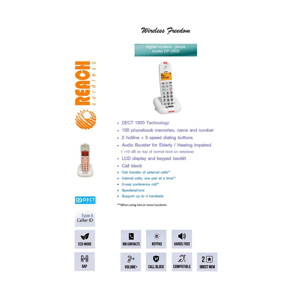 โทรศัพท์บ้าน โทรศัพท์ไร้สาย  REACH รุ่น DP-2800 สีขาว_4
